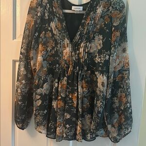 Calvin Klein Women's Floral Blouse - Black and Orange